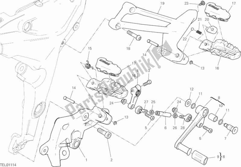 All parts for the Footrests, Left of the Ducati Multistrada 1260 ABS 2018
